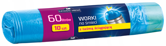 General Fresh worki na śmieci niebieskie z taśmą ściągającą 60 l