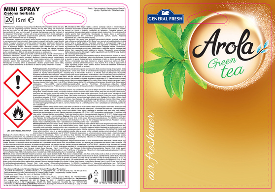 General Fresh Arola Mini Spray odświeżacz powietrza Zielona Herbata 15 ml