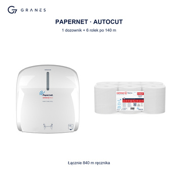 Papernet Autocut — dozownik 416155 + 6 rolek ręcznika po 140 m