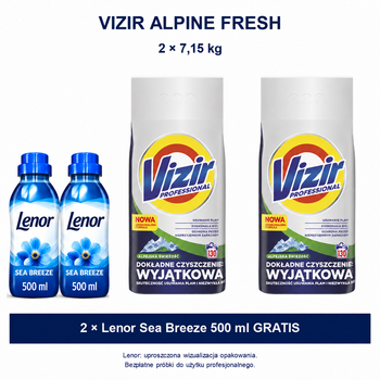 Vizir Professional Alpine Fresh 2 × 7,15 kg + 2 × Lenor Sea Breeze 500 ml gratis